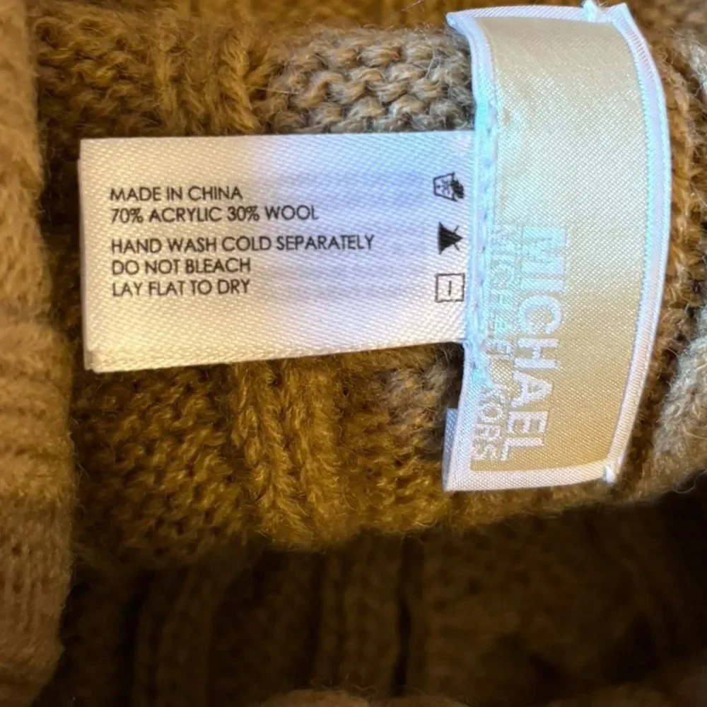 Michael Kors Beanie Hat Cable Knit Wool Blend Tan Womens One Size